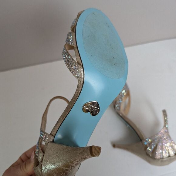 Betsey Johnson Blue Sweet Rhinestone Pumps – Size 6 Gold Heels – 3" Bridal Dress - Picture 11 of 13